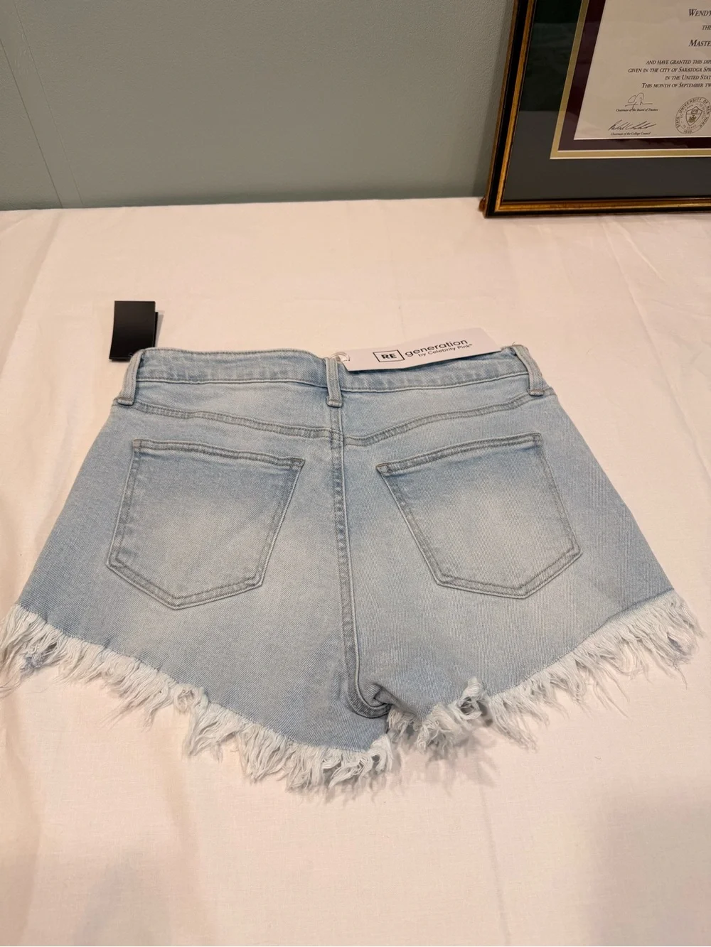 Celebrity Pink Light Blue Distressed Denim Shorts NWT Size 7/28